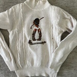Vintage Embroidered Herman Geist Cream Turtleneck Sweater with shoulder pads